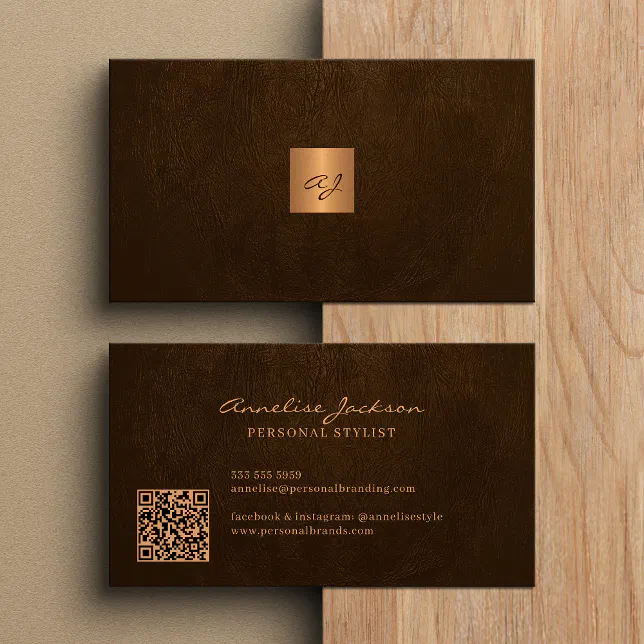 Elegant gold monogrammed modern QR code Business Card | Zazzle