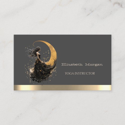 Elegant Gold Moon Girl Yoga Instructor Business Business Card