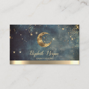 Elegant Gold Moon Stars Watercolor Business Card