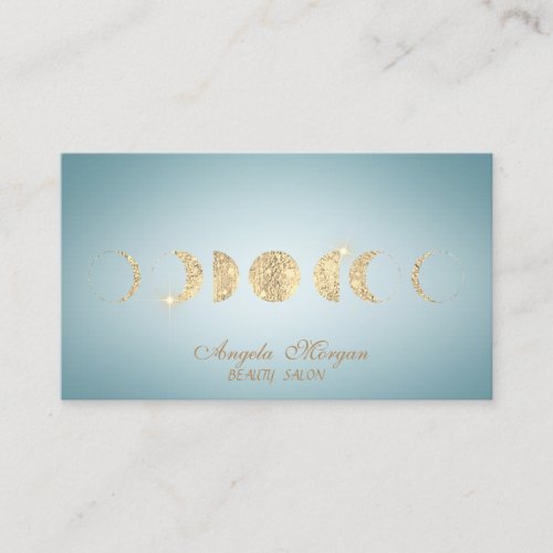 Elegant Gold Moons Blue Business Card
