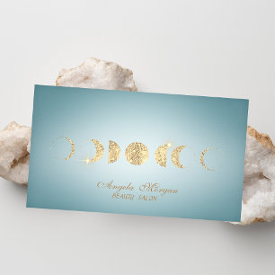 Elegant Gold Moons Blue Business Card