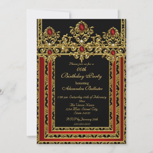 Elegant Gold Moroccan Style Red Birthday Party Invitation | Zazzle