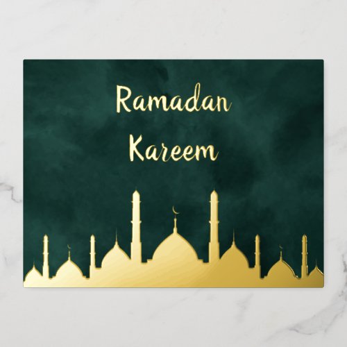 Elegant Gold Mosque Green Ramadan Kareem Islamic Foil Holiday Postcard