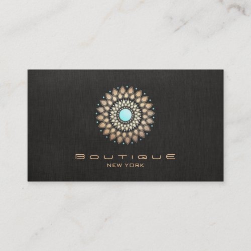 Elegant Gold Motif and Faux Black Linen Modern Business Cards