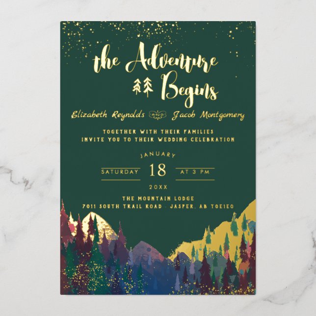 Elegant Gold Mountain Wedding Invitation  Foil Invitation (Front)