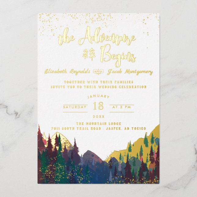 Elegant Gold Mountain Wedding Invitation Foil Invitation (Front)