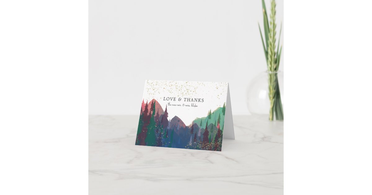 Elegant Gold Mountain Wedding Photo Thank You Card | Zazzle