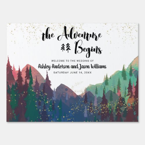 Elegant Gold Mountain Wedding Welcome Sign