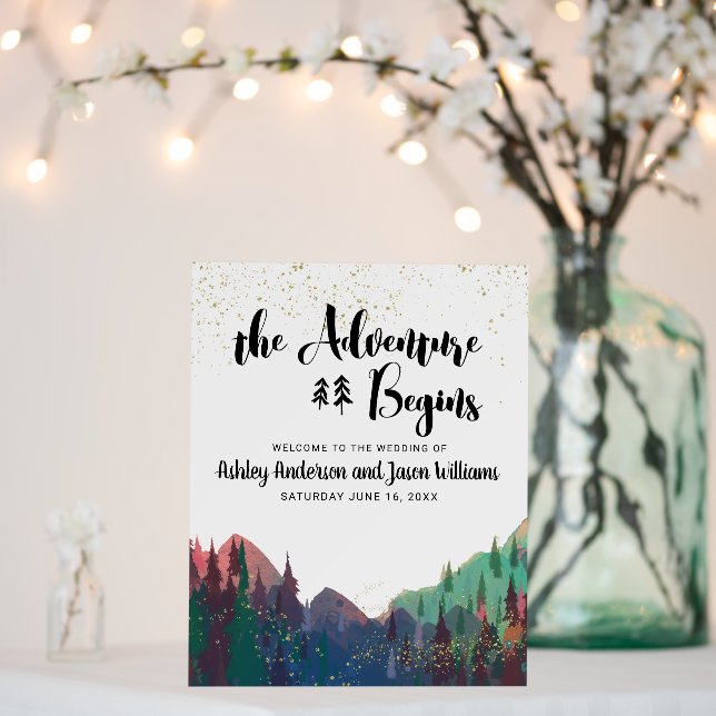 Elegant Gold Mountain Wedding Welcome Sign (In Situ (Wedding))