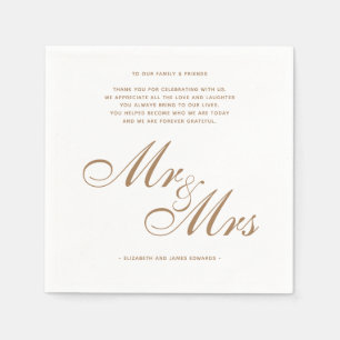 Elegant Gold Mr and Mrs Wedding Thank You Message Napkins