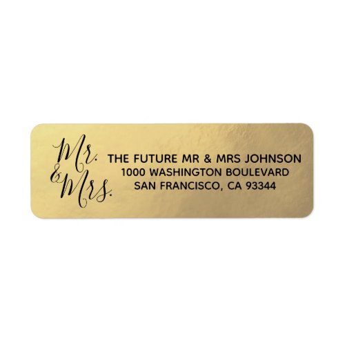 Elegant Gold Mr  Mrs Wedding Return Address Label