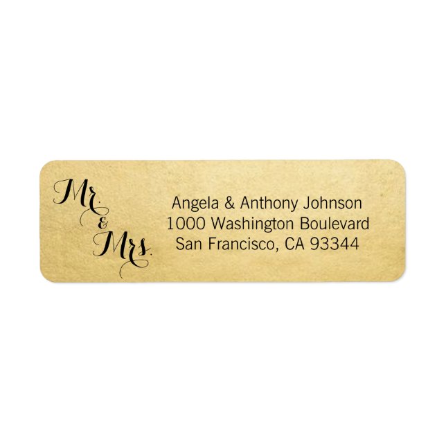 Elegant Gold Mr. & Mrs. Wedding Return Address Label (Front)
