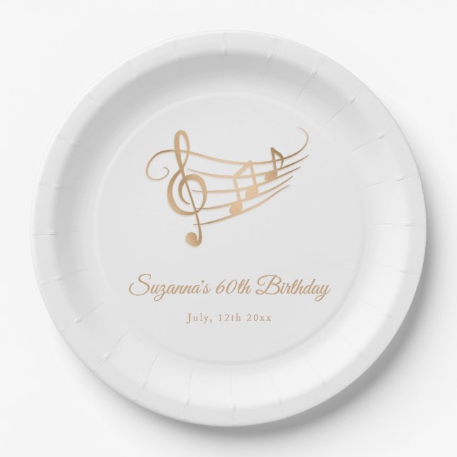 Elegant Gold Music Notes Birthday Paper Plates (Front)