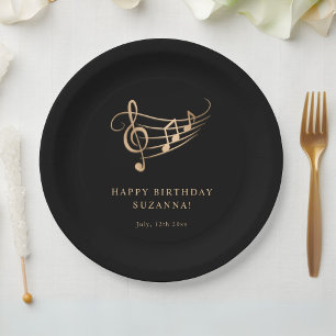 Elegant Gold Music Notes Birthday Paper Plates