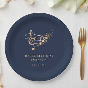 Elegant Gold Music Notes Birthday Paper Plates