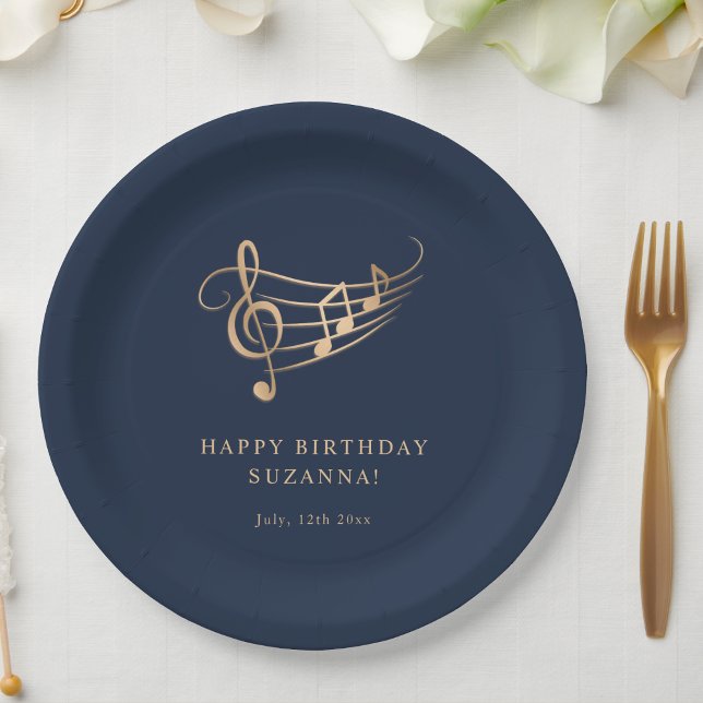 Elegant Gold Music Notes Birthday Paper Plates (Creator Uploaded)