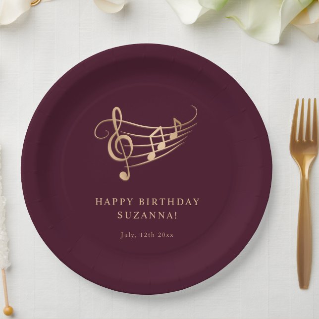 Elegant Gold Music Notes Birthday Paper Plates (Creator Uploaded)