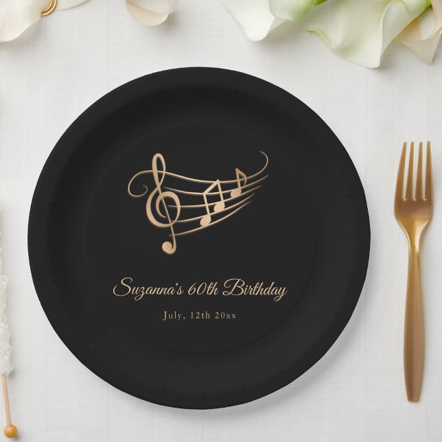 Elegant Gold Music Notes Birthday Paper Plates (Creator Uploaded)