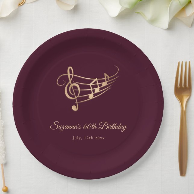 Elegant Gold Music Notes Birthday Paper Plates (Creator Uploaded)