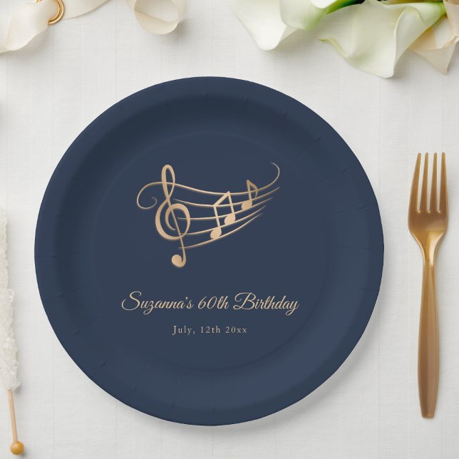 Elegant Gold Music Notes Birthday Paper Plates (Creator Uploaded)