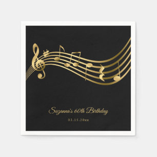 Elegant Gold Music Notes Modern 60th Birthday Napkins