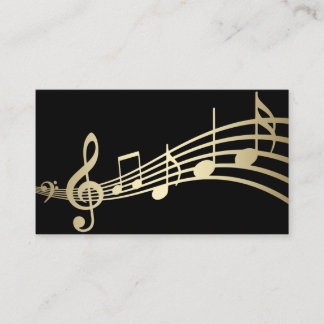 Elegant Gold Music Notes on Black | Business Card