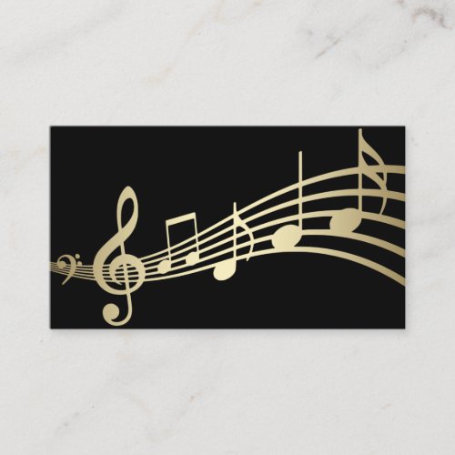 Elegant Gold Music Notes on Black  Business Card