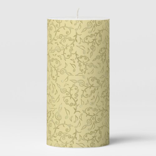 Elegant Gold Music Notes Pattern Pillar Candle