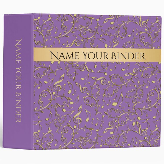Elegant Gold Music Notes Purple Binder (Front/Spine)