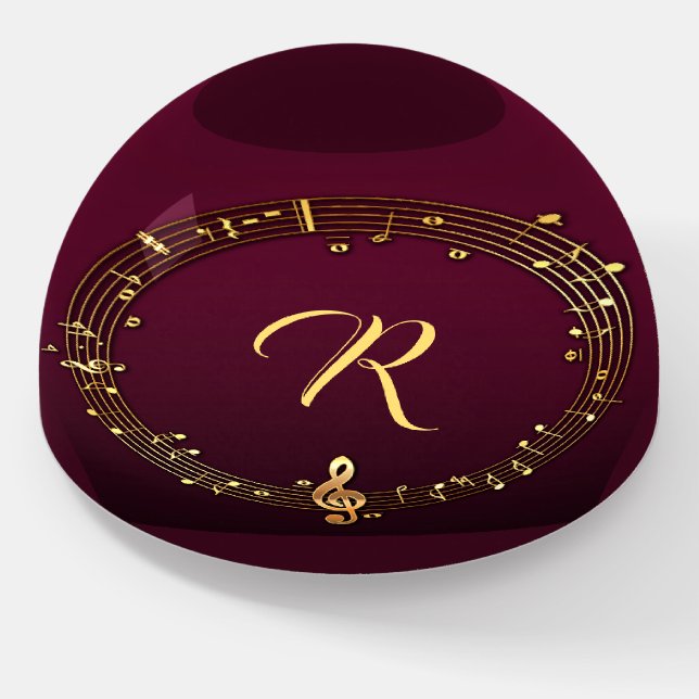 Elegant Gold Music Notes Purple Home Office Desk Paperweight (Angled)