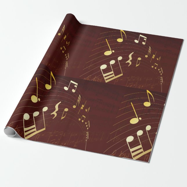 Elegant Gold Musical Notes Wrapping Paper (Unrolled)