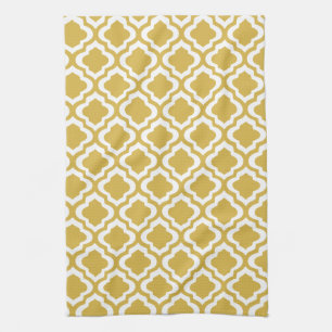 Elegant Gold Mustard Moroccan Quatrefoil Clover Towel