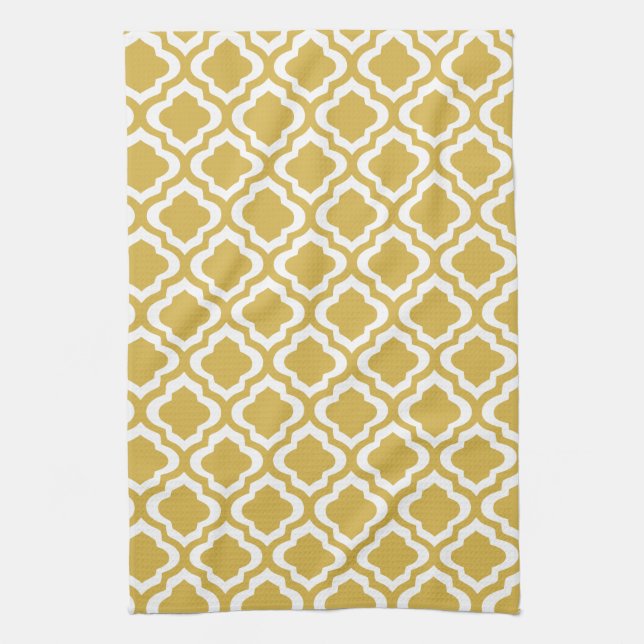Elegant Gold Mustard Moroccan Quatrefoil Clover Towel (Vertical)