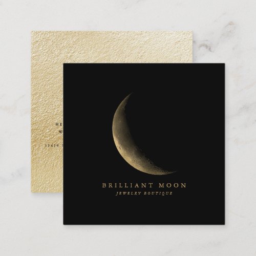 Elegant Gold Mystical Moon Phase Black Square Business Card