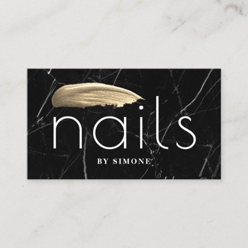 Elegant gold nail polish stroke black marble business card