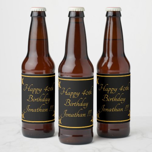 Elegant Gold Name Happy Birthday Beer Label Set