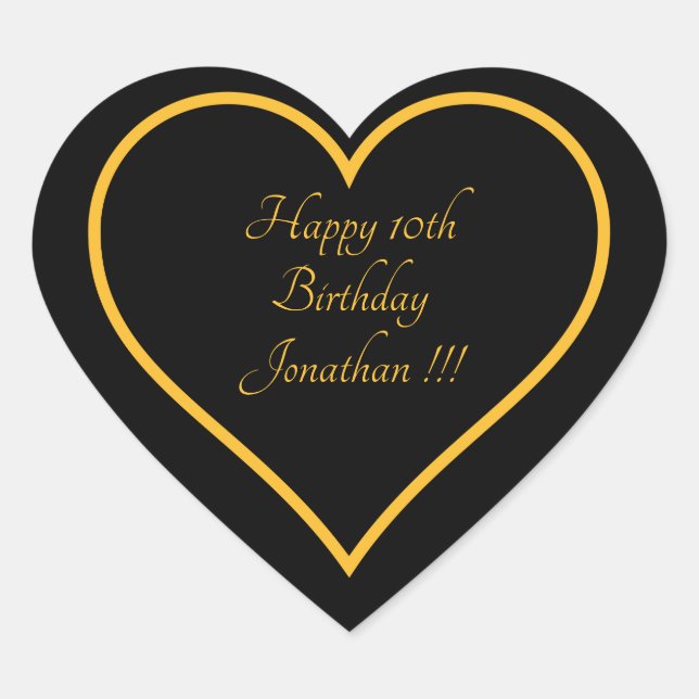 Elegant Gold Name Happy Birthday Heart Sticker (Front)