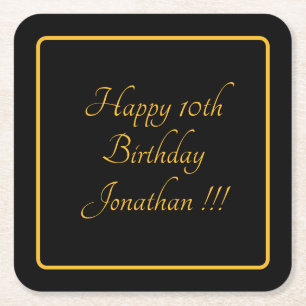 Elegant Gold Name Happy Birthday Paper Coaster