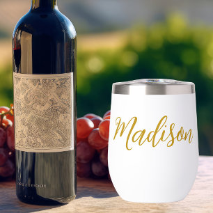 Elegant Gold Name in Handwritten Script Custom Thermal Wine Tumbler
