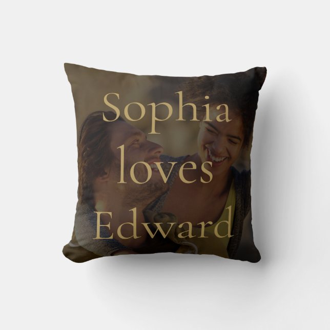 Elegant Gold Names Loves Photo Throw Pillow (Front)