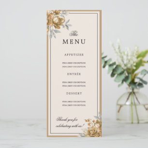 Elegant Gold Natural Rustic Floral Wedding Menu  Invitation