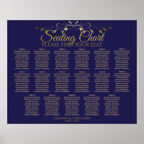 Elegant Gold  Navy 17 Table Wedding Seating Chart