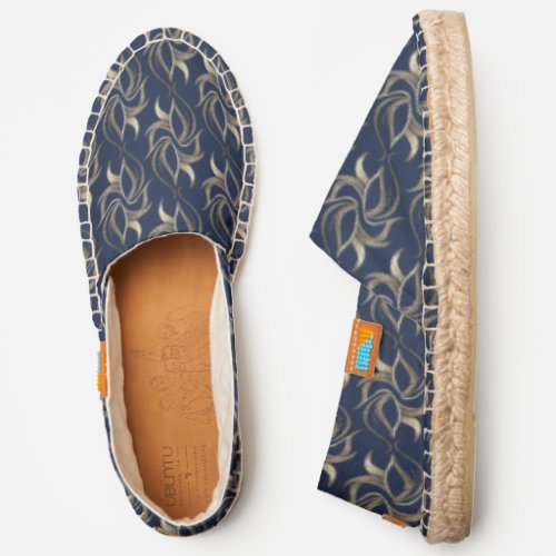 Elegant Gold  Navy Abstract Floral Pattern Classy Espadrilles