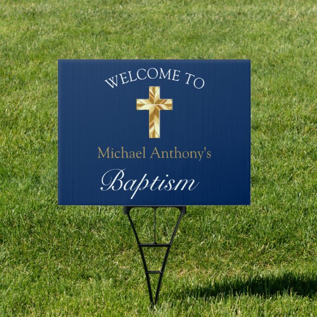 Elegant Gold Navy Baby Boy Baptism Welcome Sign (Insitu)