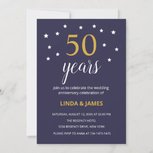 Elegant Gold Navy Blue 50th Wedding Anniversary Invitation