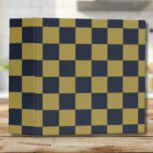 Elegant Gold & Navy Blue Checkered Pattern 3 Ring Binder