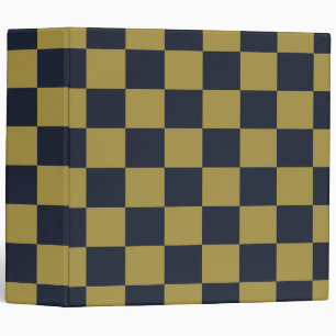Elegant Gold & Navy Blue Checkered Pattern 3 Ring Binder