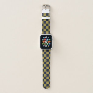 Elegant Gold & Navy Blue Checkered Pattern Apple Watch Band