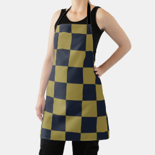 Elegant Gold & Navy Blue Checkered Pattern Apron