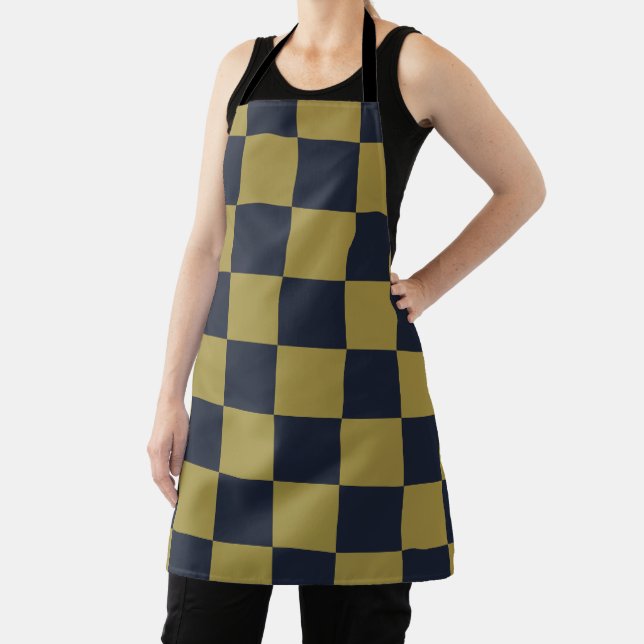 Elegant Gold & Navy Blue Checkered Pattern Apron (Insitu)